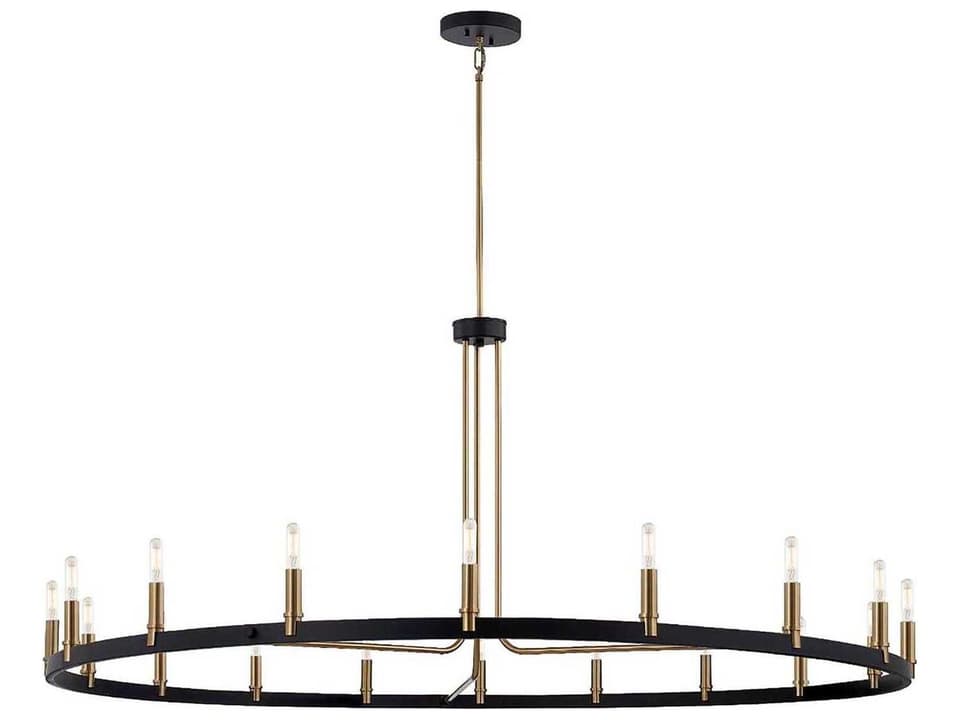 Clayton 18-Light Ring Chandelier in Matte Black and Brass Accents
