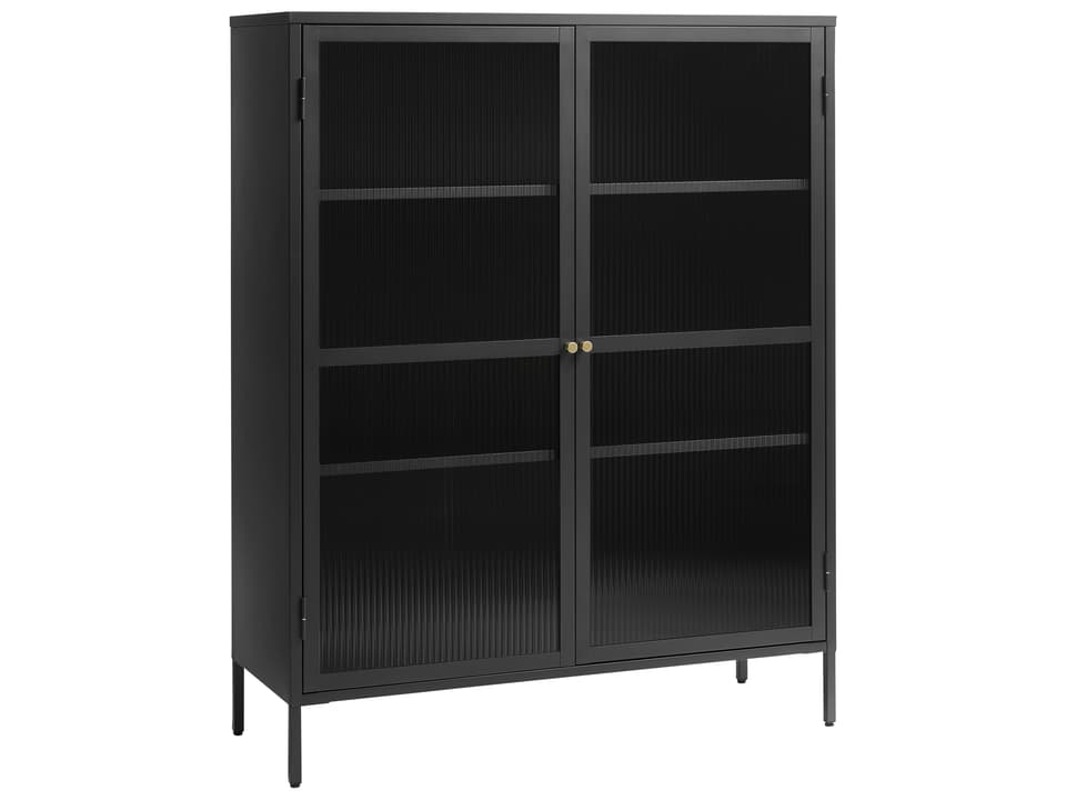 Vega Black and Golden Display Cabinet with Fluted Glass
