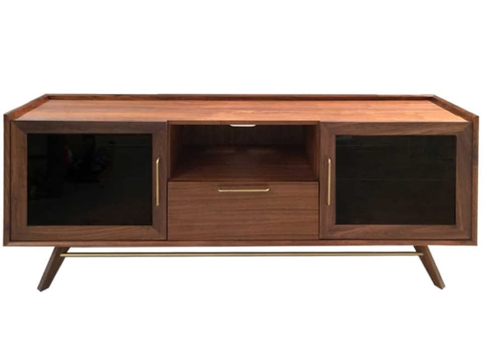 Denali 75-Inch Walnut Media Console Table with Glass Top