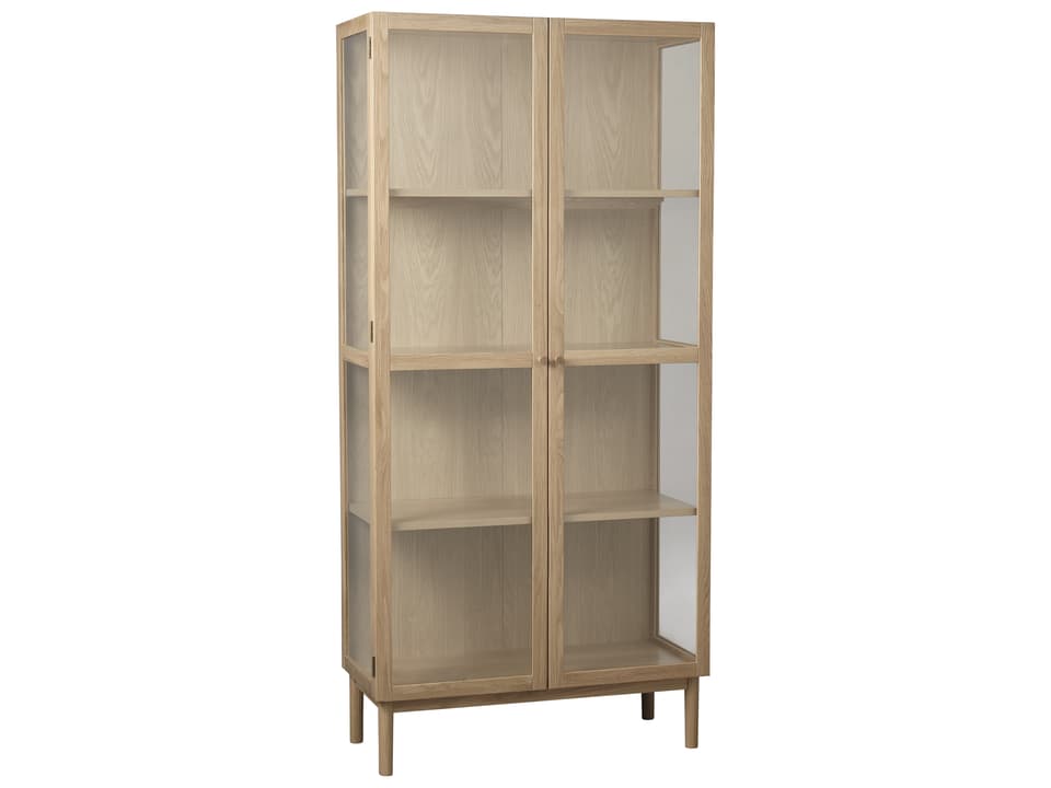 Elba 4-Shelf Solid Oak Wood Display Cabinet with Glass Doors