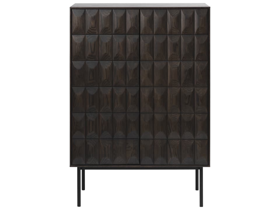 Latina Brown Oak Wood Black Wine Bar Cabinet