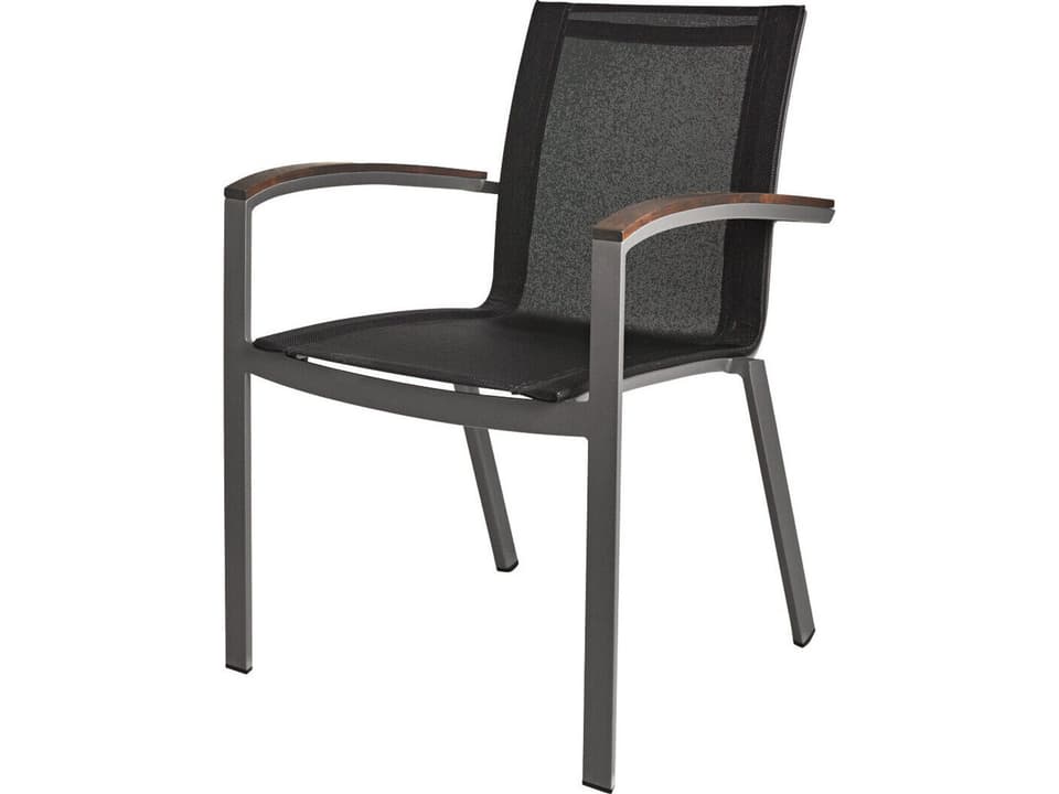 Harmony Ipe and Aluminum Stacking Sling Arm Chair in Slate