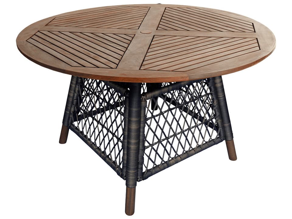 Vintage 48 Inch Round Ipe Dining Table with Viro Fiber Base