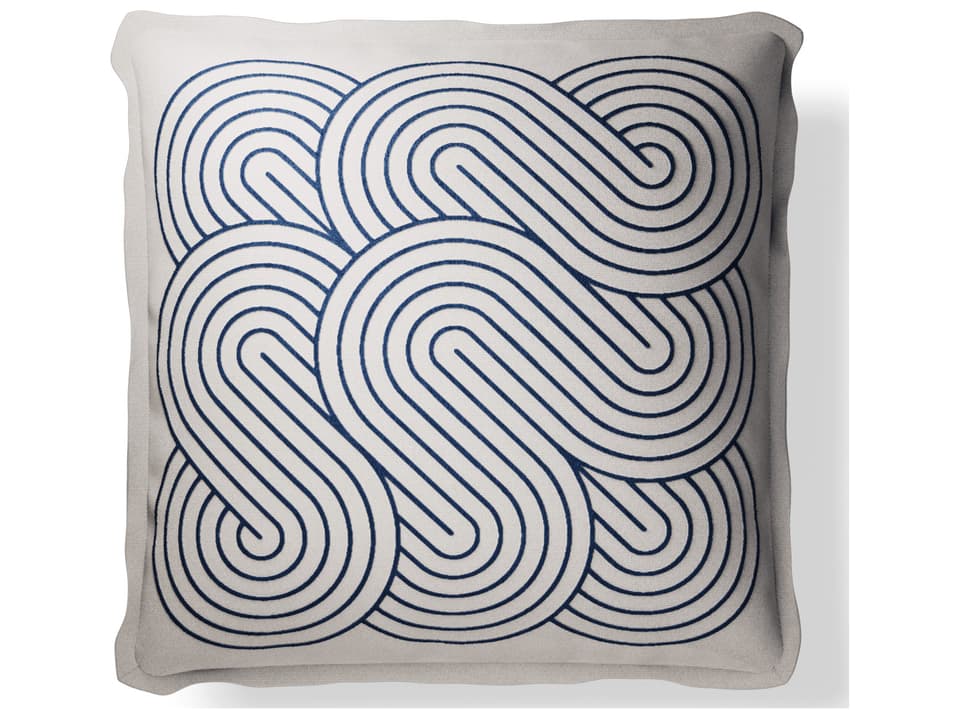Plume Embroidery 20x20 Square Throw Pillow in Ivory Indigo