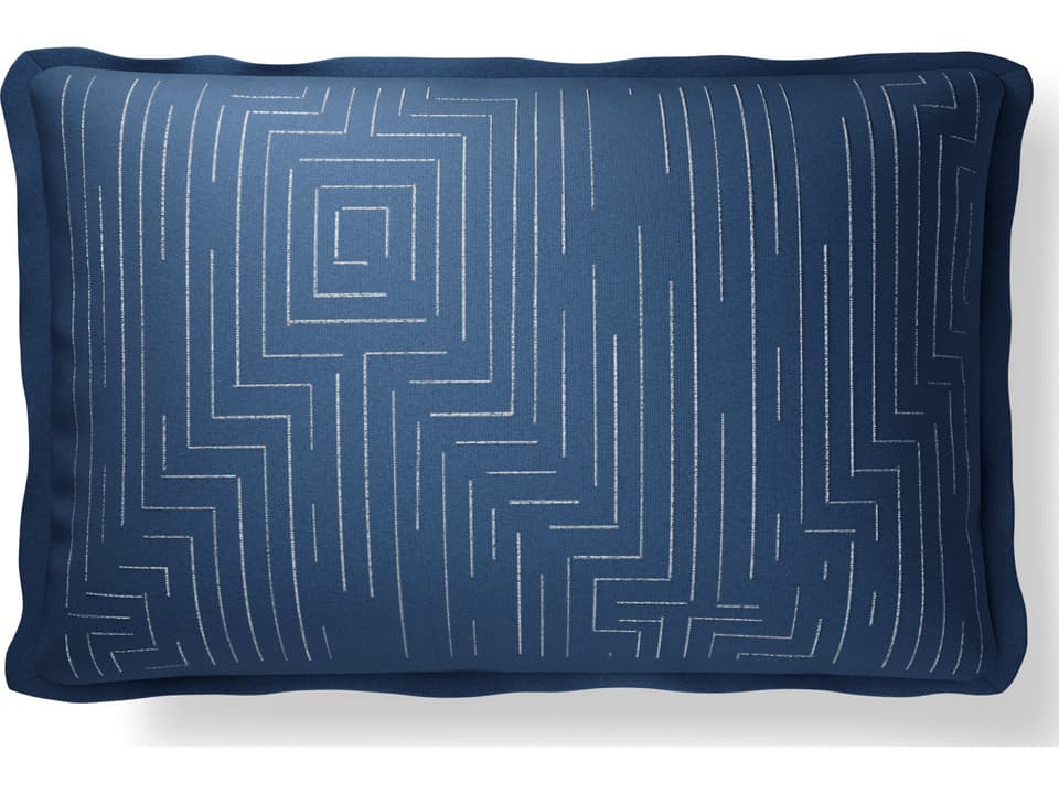 Plume Embroidery 14 x 22 Inch Maze Lumbar Pillow in Indigo Ivory