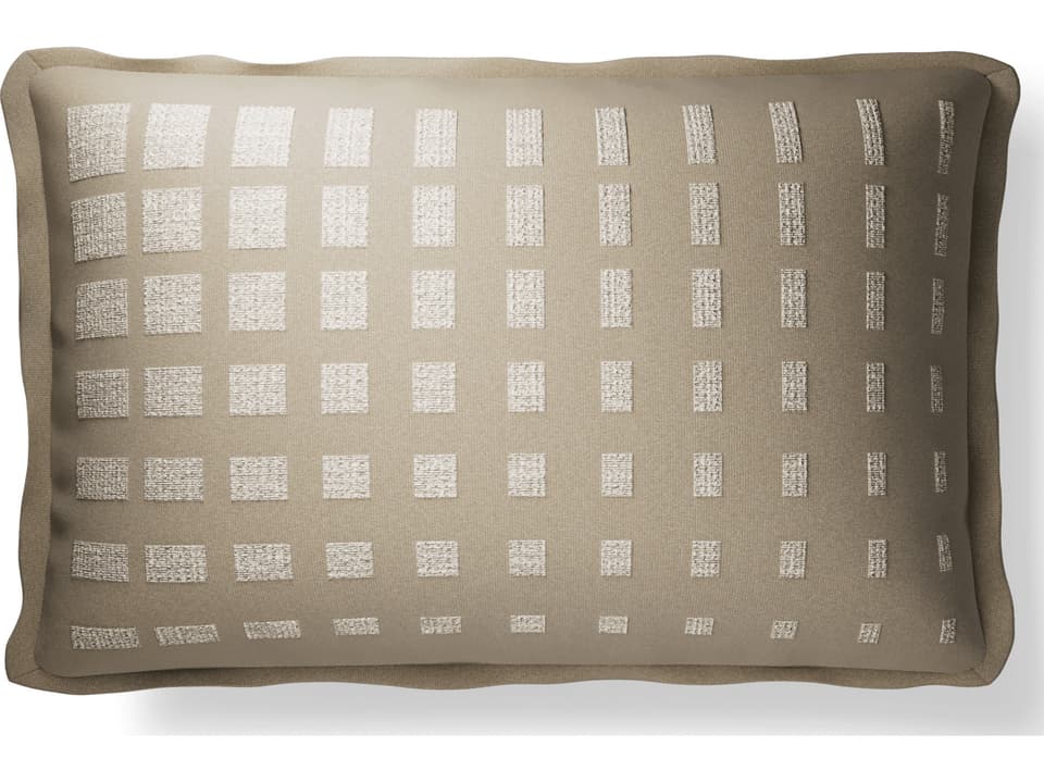 Plume Shadow Block Embroidered 14 x 22 Inch Lumbar Pillow in Desert Ivory