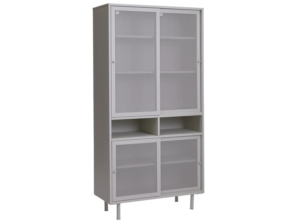Veep Greige Metal Display Cabinet with Mesh Doors