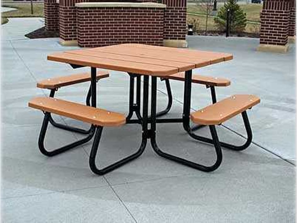 Square 48-Inch Commercial Recycled Plastic Picnic Table with Steel Frame