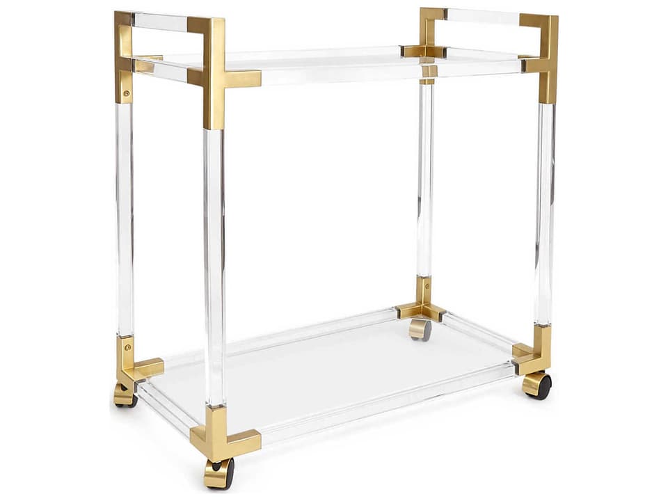 Jacques Acrylic and Brass Bar Cart with Tempered Glass Shelves