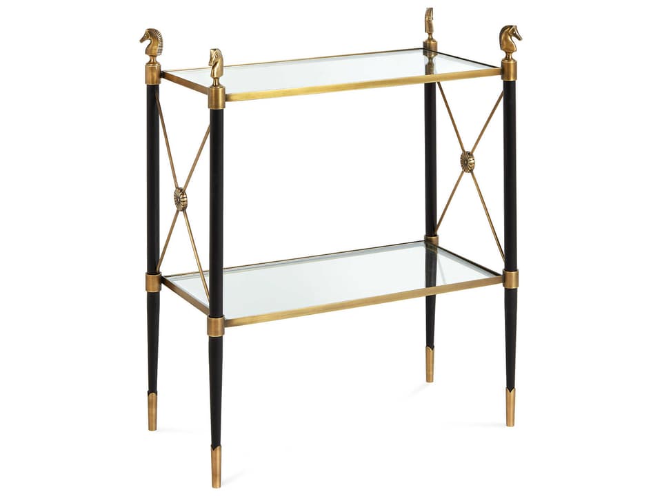 Rider Rectangular Glass Black Antique Brass End Table