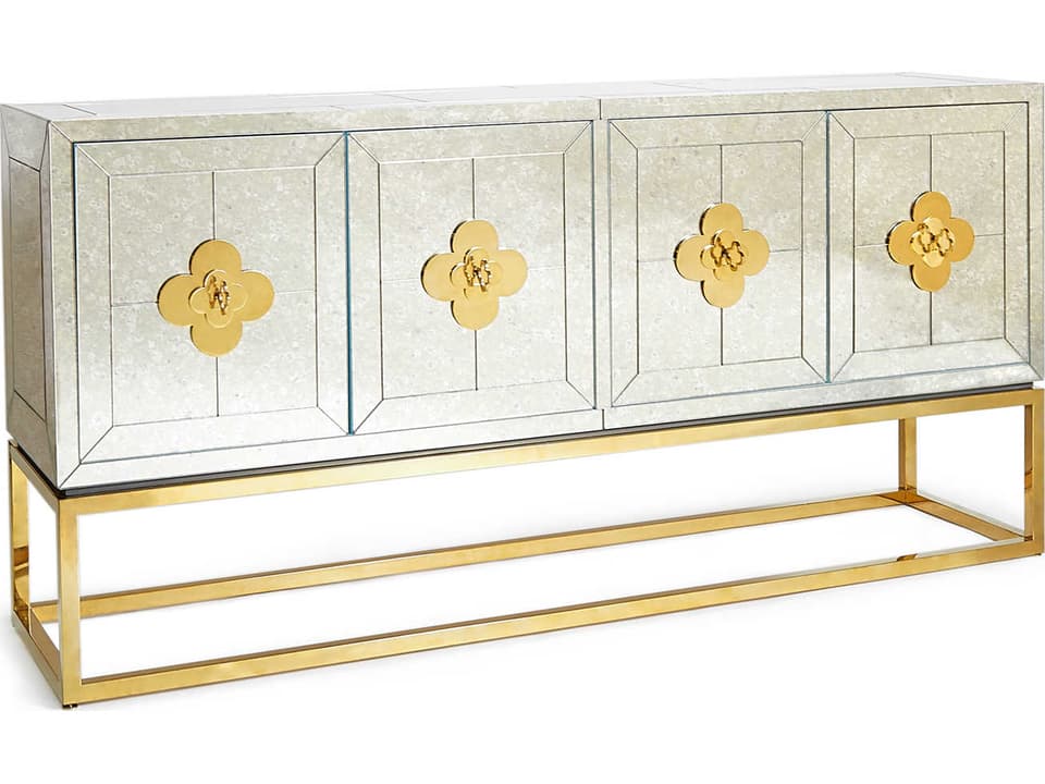 Delphine 64" Antiqued Mirror Brass Credenza Sideboard
