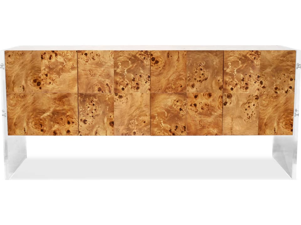 Bond 64-Inch Burled Mappa Credenza with Acrylic Legs