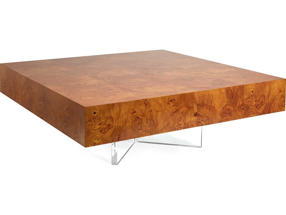 Bond Square Wood Burled Mappa Coffee Table with Acrylic Base
