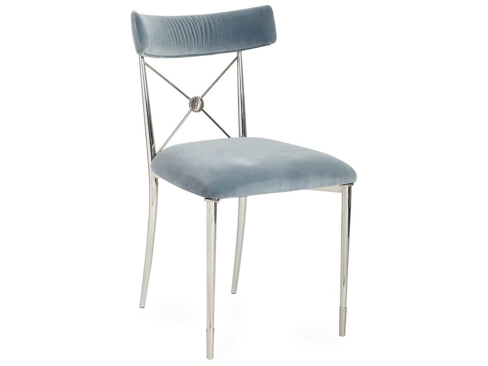 Rider Rialto Sky Velvet Dining Side Chair in Polished Nickel