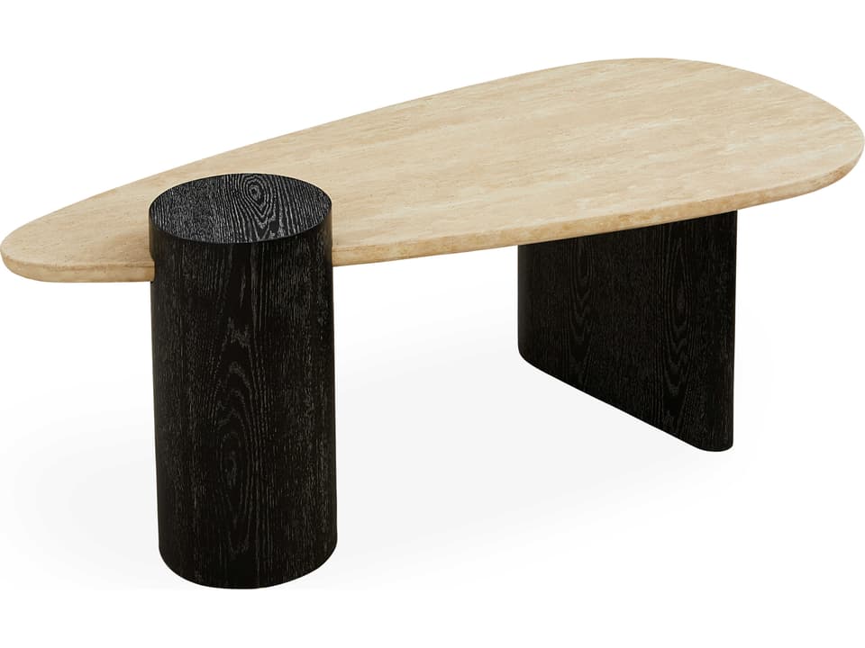 Oeuf Travertine Coffee Table with Ebonized Oak Base