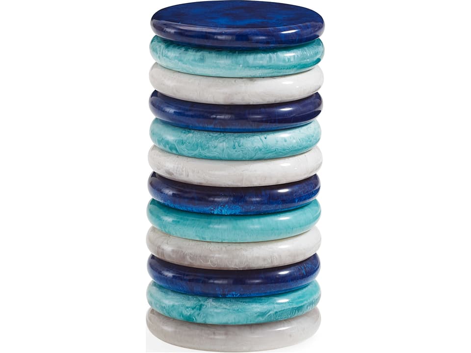 Como Round Acrylic End Table in Blue and White Marbleized