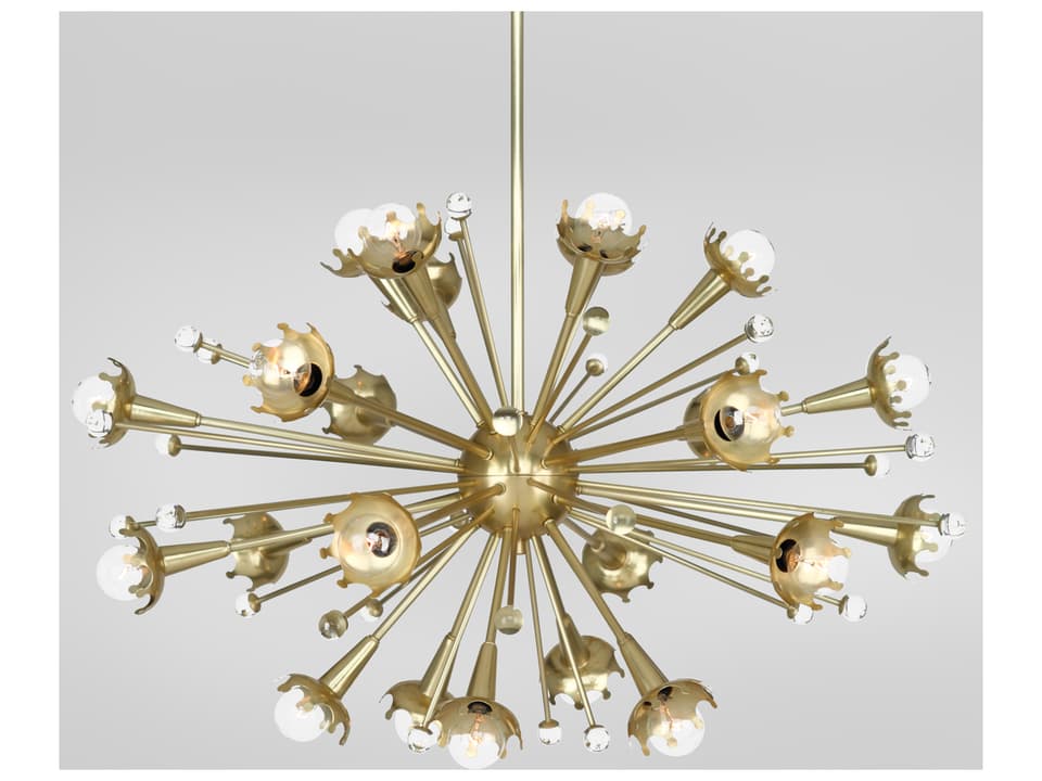 Sputnik 24-Light Chandelier in Antiqued Brass with Crystal Accents