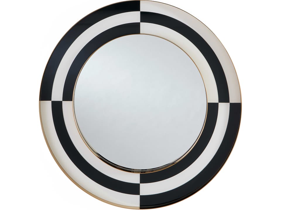 Op Art Charcoal Ivory Polished Brass Wall Mirror Round