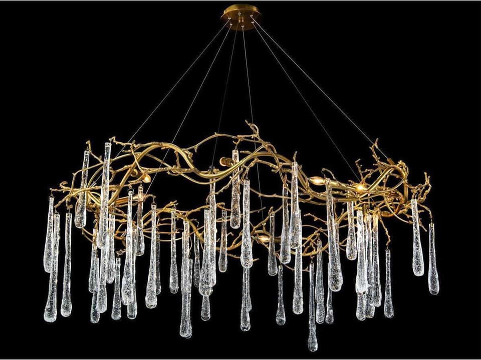 Brass and Glass Teardrop 8-Light Chandelier in Brass