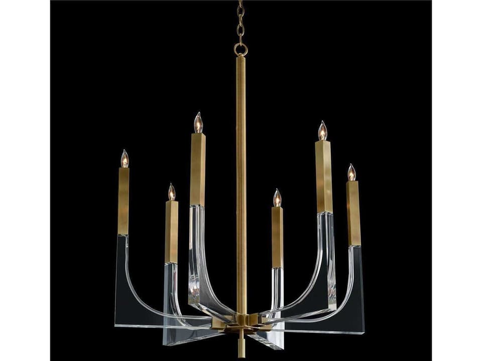 6-Light Acrylic Framed Arm Chandelier in Antique Brass