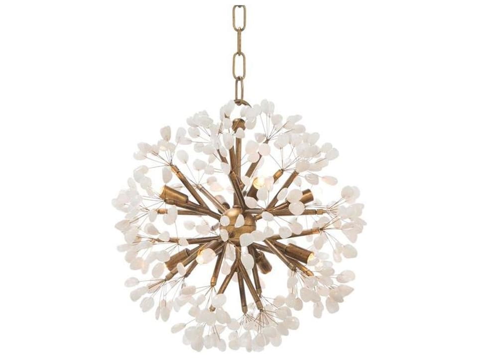 8-Light Ceres Chandelier in Gold Leaf with Quartz Crystals