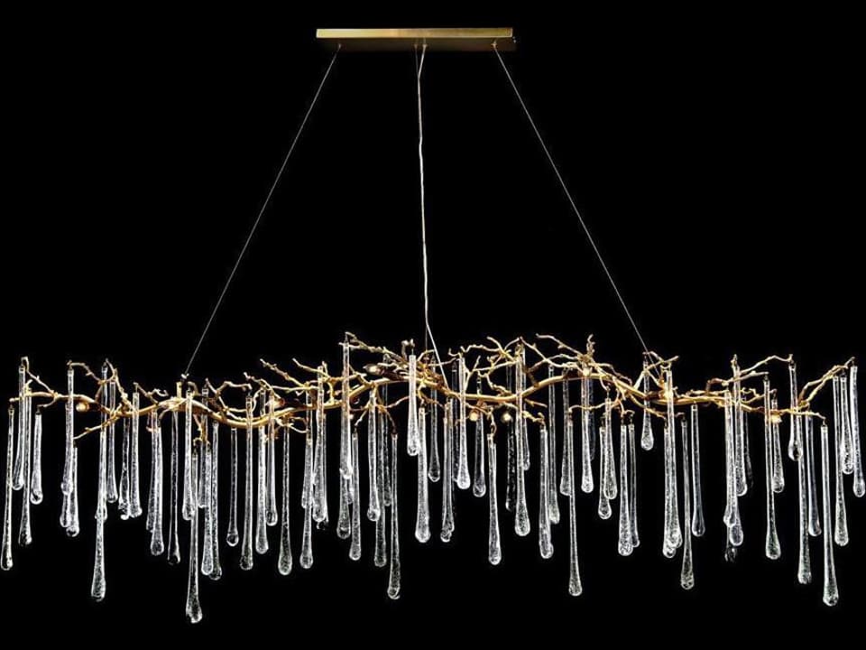 Teardrop 14-Light Brass Island Pendant with Handblown Glass