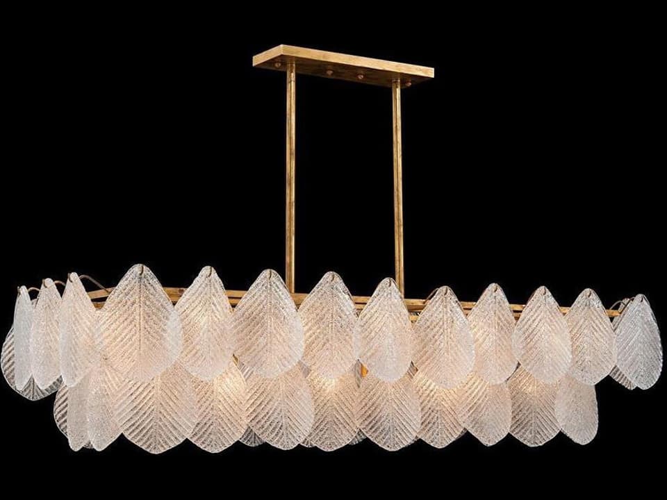 24-Light Frosted Petal Linear Chandelier in Antique Gold Leaf