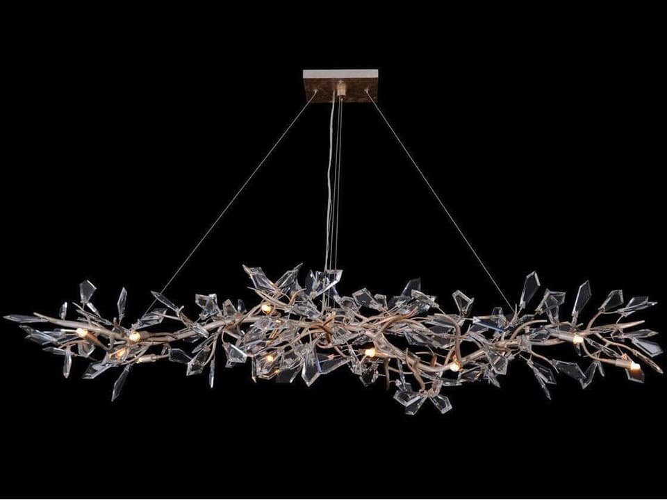 12-Light Kotta Oblong Chandelier in Antique Silver Leaf with Cut Crystal