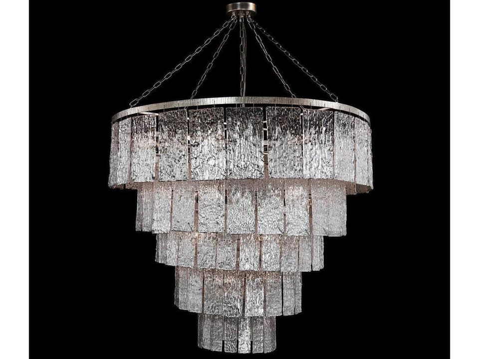 Twilight 24-Light Silver Leaf Tiered Chandelier with Slumped Glass Panels