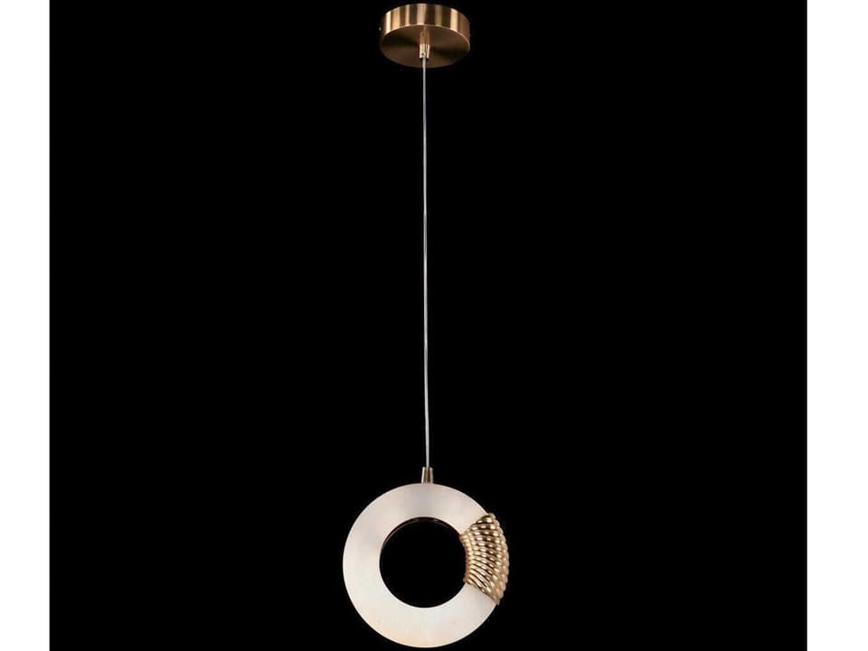 Bangela Antique Brass Round Mini Pendant with Alabaster Stone