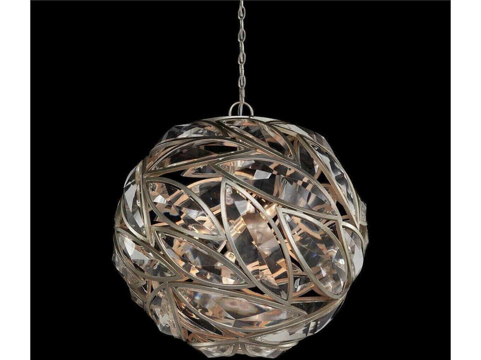 6-Light Petaline Sphere Chandelier in Champagne Silver with Clear Crystal