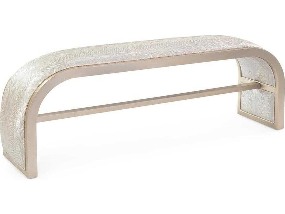Aintree Curved Upholstered Bench in Antique Silver Finish