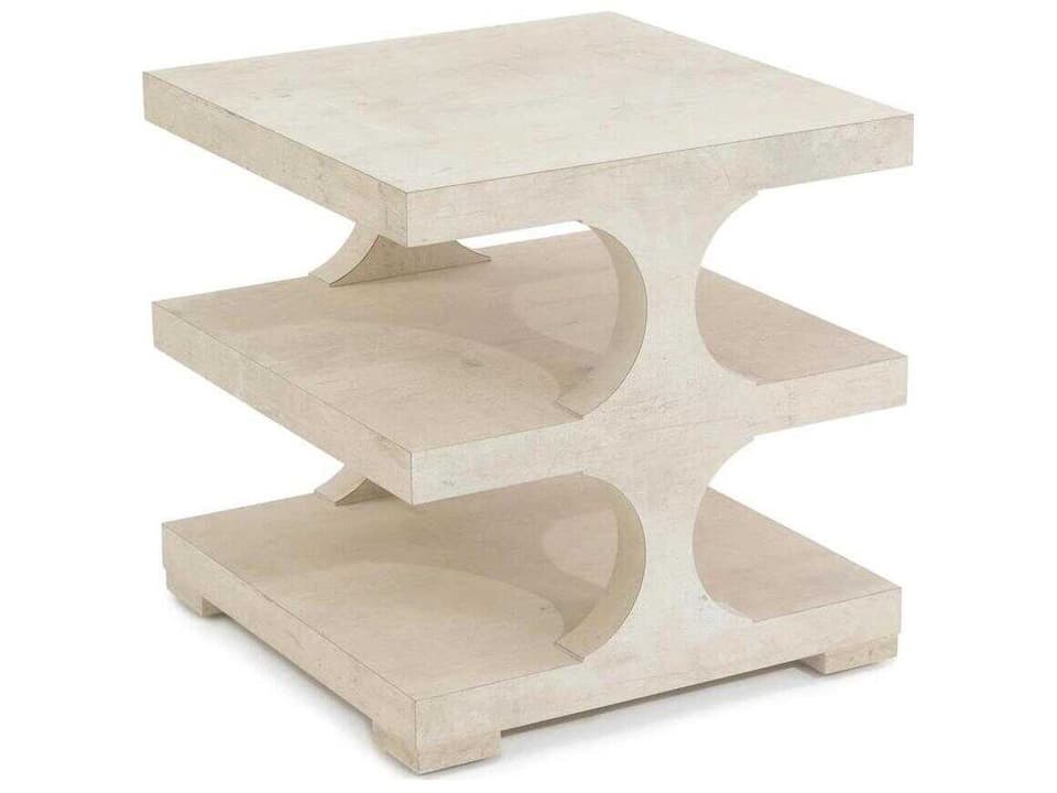 Loftus Square Wood Tiza Gesso End Table with Three Tiers