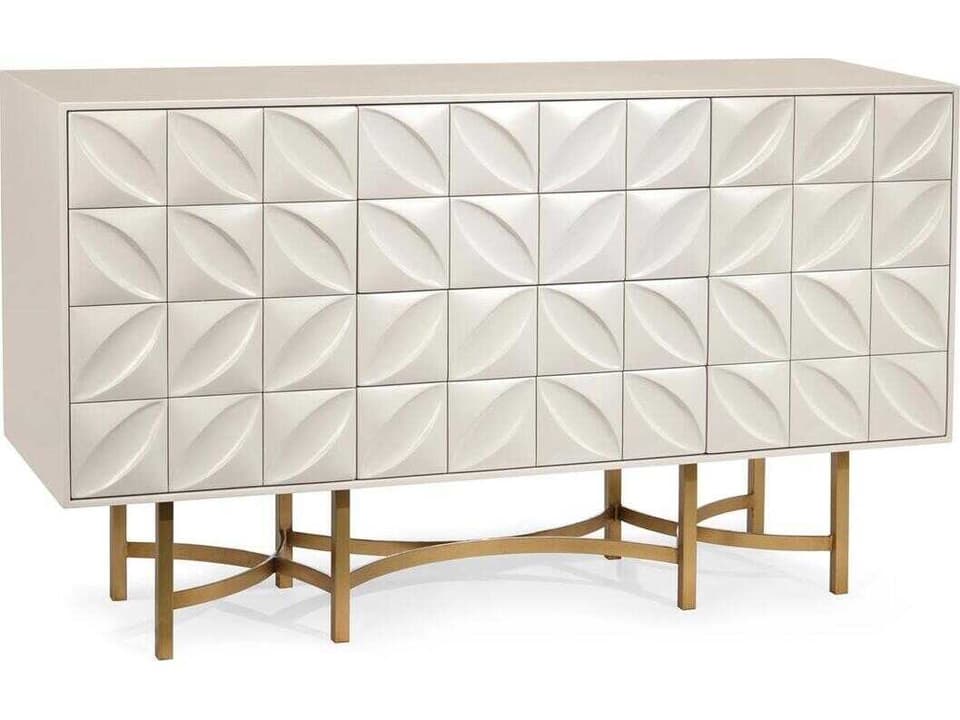 Ghost White Credenza with Hand-Carved Petal Detail