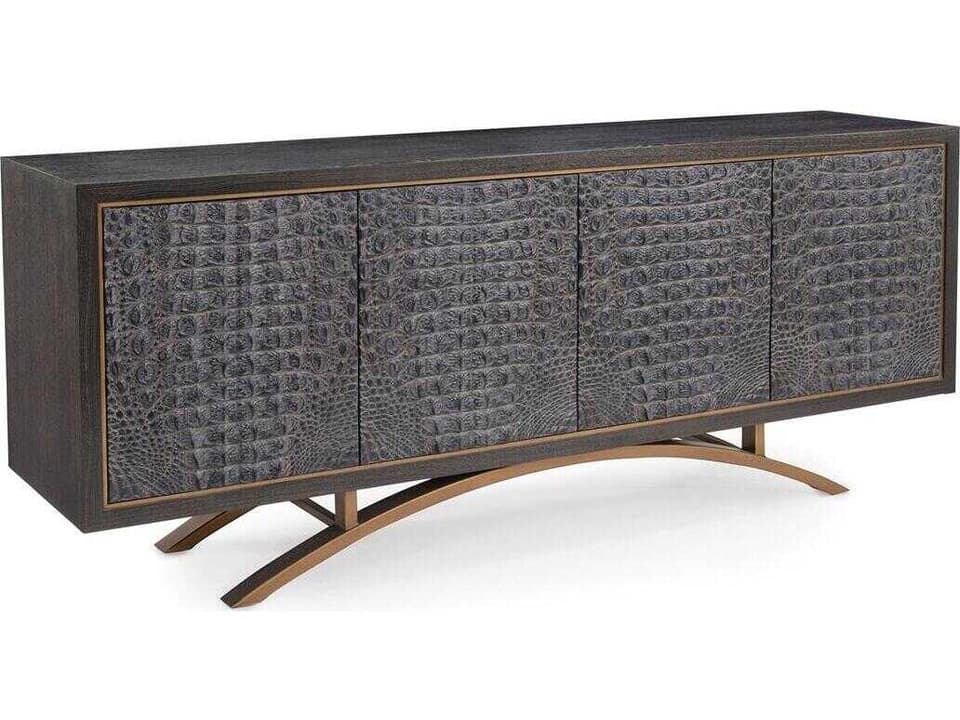 Greystoke 4-Door Sideboard in Gold Cerused Black and Faux Crocodile