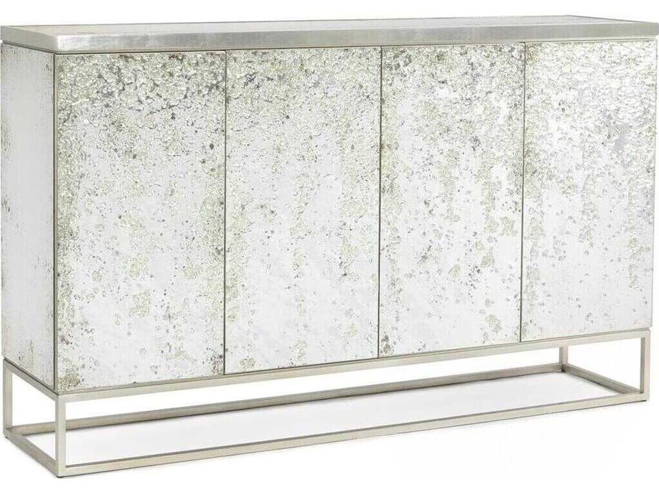 Aeolian Four-Door Cabinet with Mirrored Top and Steel Base