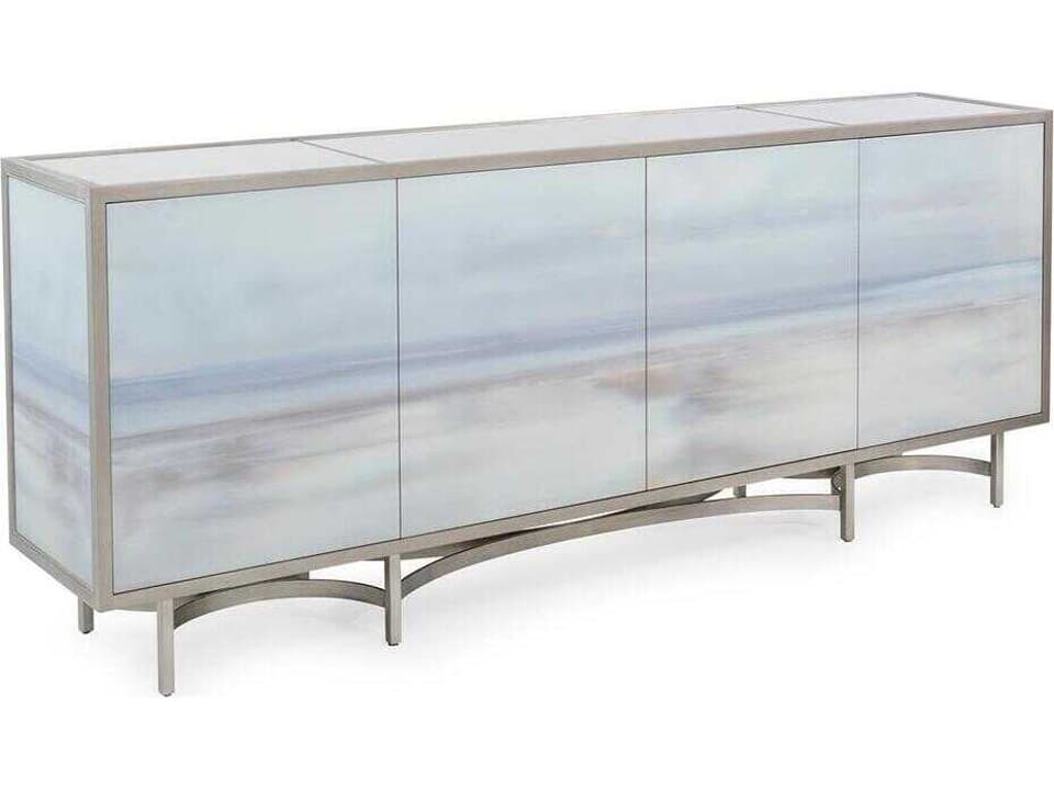 Simpatico 94 Inch 4-Door Sideboard with Carol Benson-Cobb Art Glass Fronts
