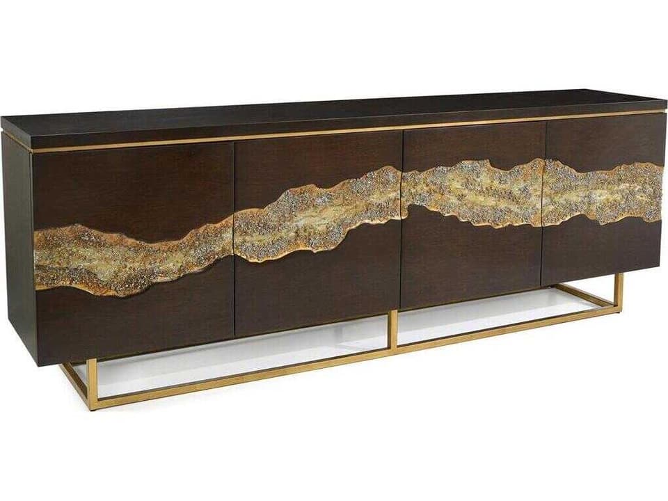 Mark McDowell Golden Valley 4-Door Credenza Walnut Wood Antique Gold