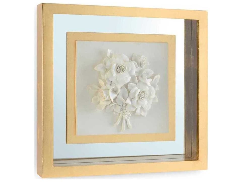 Botanical Porcelain-III Shadow Box Wall Art with Gold Leaf Frame
