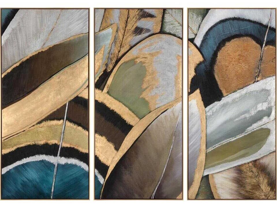 Shaye Rawson's Feathers Canvas Wall Art Set of 3 with Gold Floater Frame