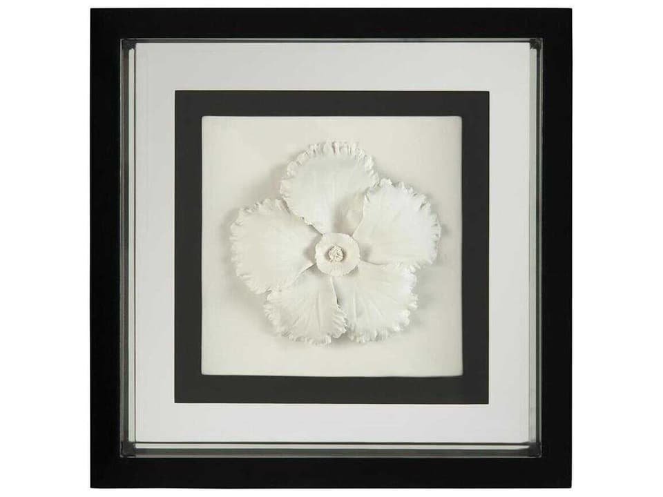 Black and White Porcelain Flower II Shadow Box Wall Art with Mirrored Background