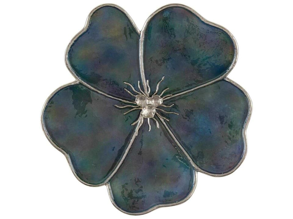 Fleur Wall Sculpture I 27-Inch Metal Wall Art in Polished Nickel and Blue