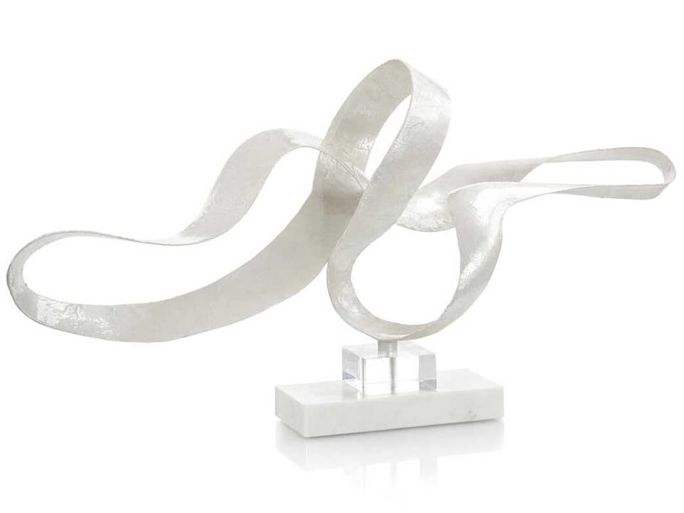 Leah White Pearlized Ribbon Sculpture with Acrylic and Marble Base