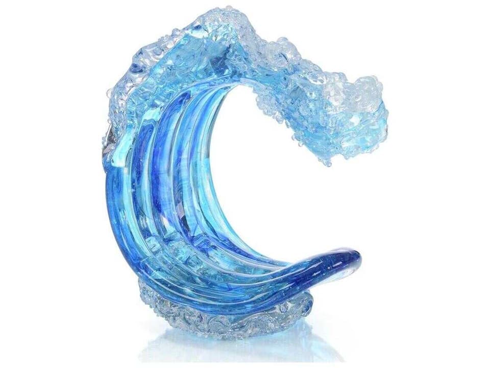 Ocean Blue Waves Handblown Art Glass Sculpture