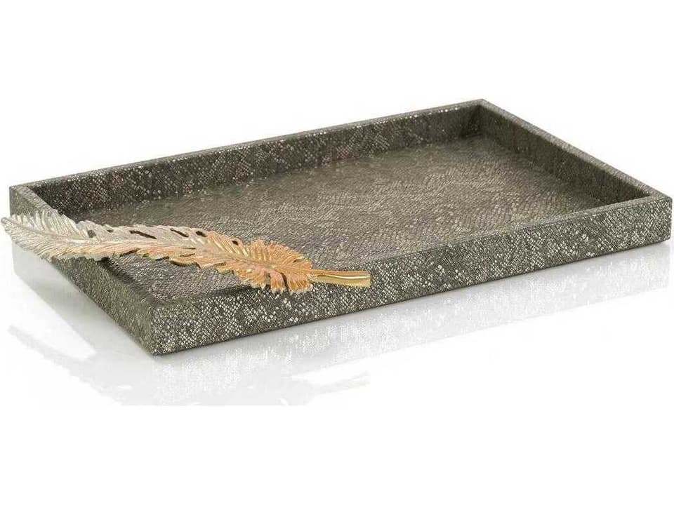 Feathered Vegan Snakeskin Decorative Tray with Gold Accents
