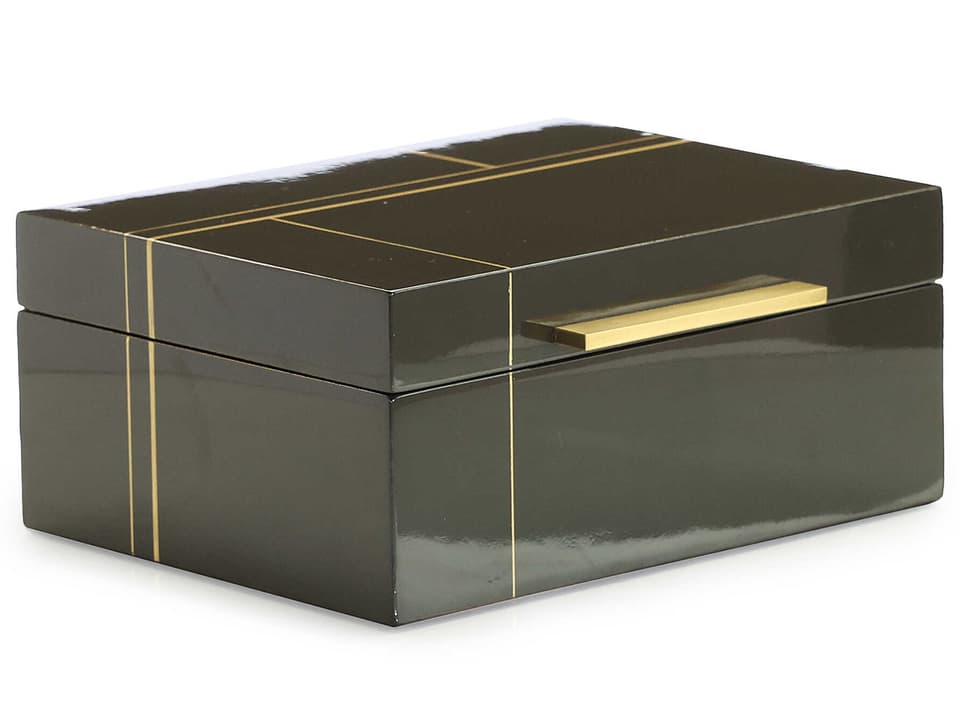 Tenebra Small Decorative Box in Black and Gold with Brass Handles