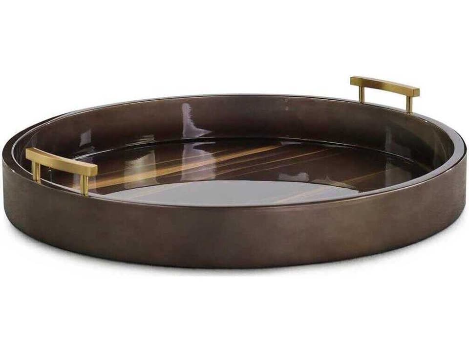 Java Hand-Painted Lacquer Decorative Tray with Brushed Brass Handles