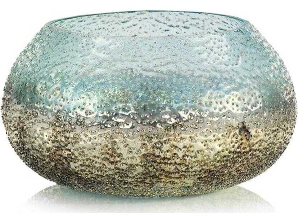 Shore's Edge Art Glass Decorative Bowl in Blue and Tan