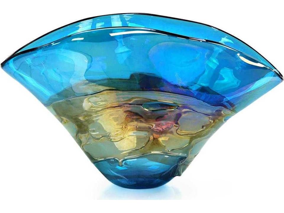 Serene Sea Mouth Blown Art Glass Decorative Bowl