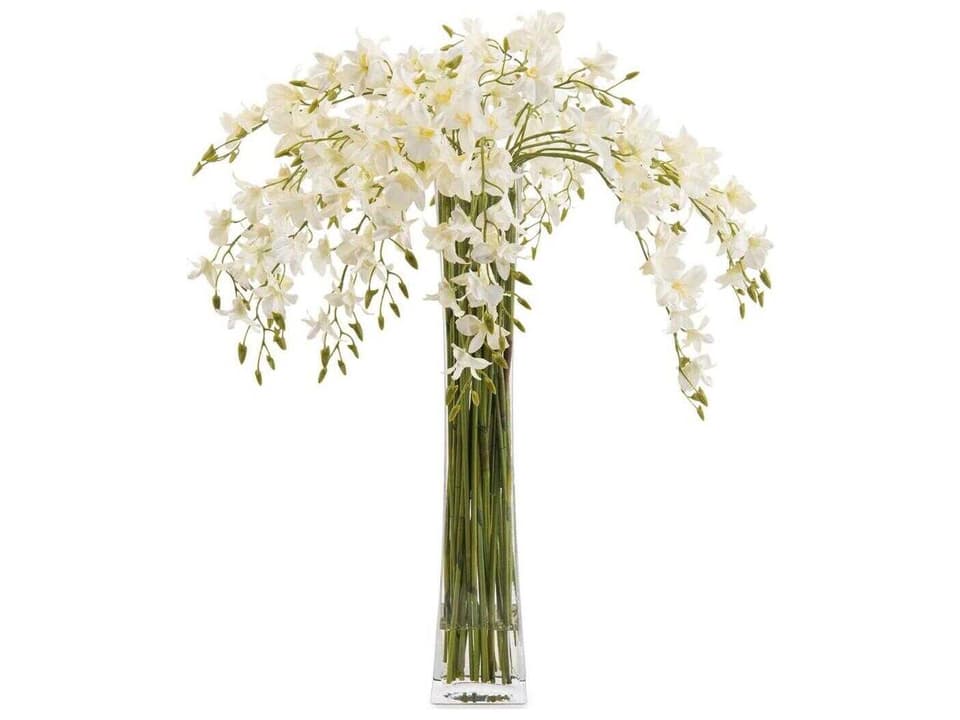 Towering Dendrobiums Decorative Flower with Glass Vase
